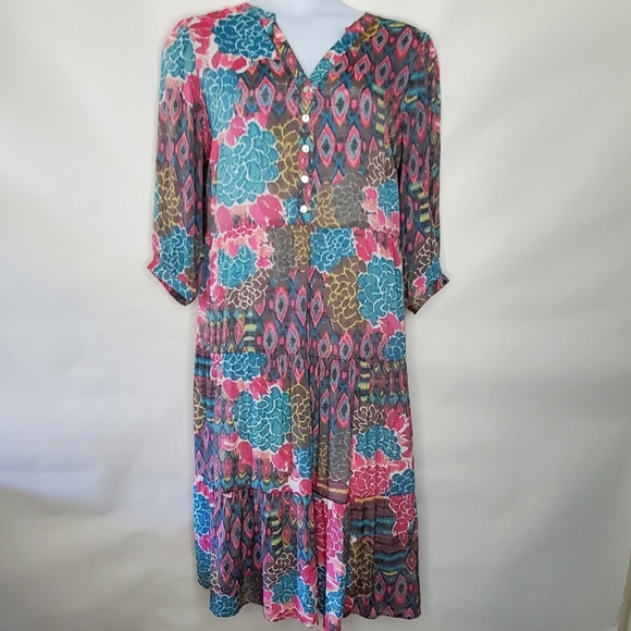 Figueroa & Flower Tiered Floral Maxi Dress Size 2X Slip Dress Lining Puff Sleeve - Picture 15 of 15
